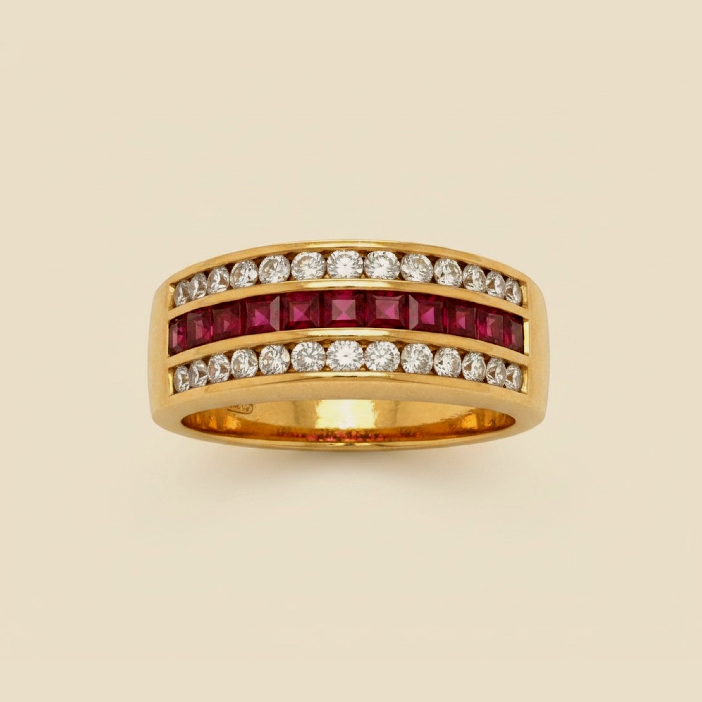 18K Yellow Gold Ruby and Diamond Cocktail Ring