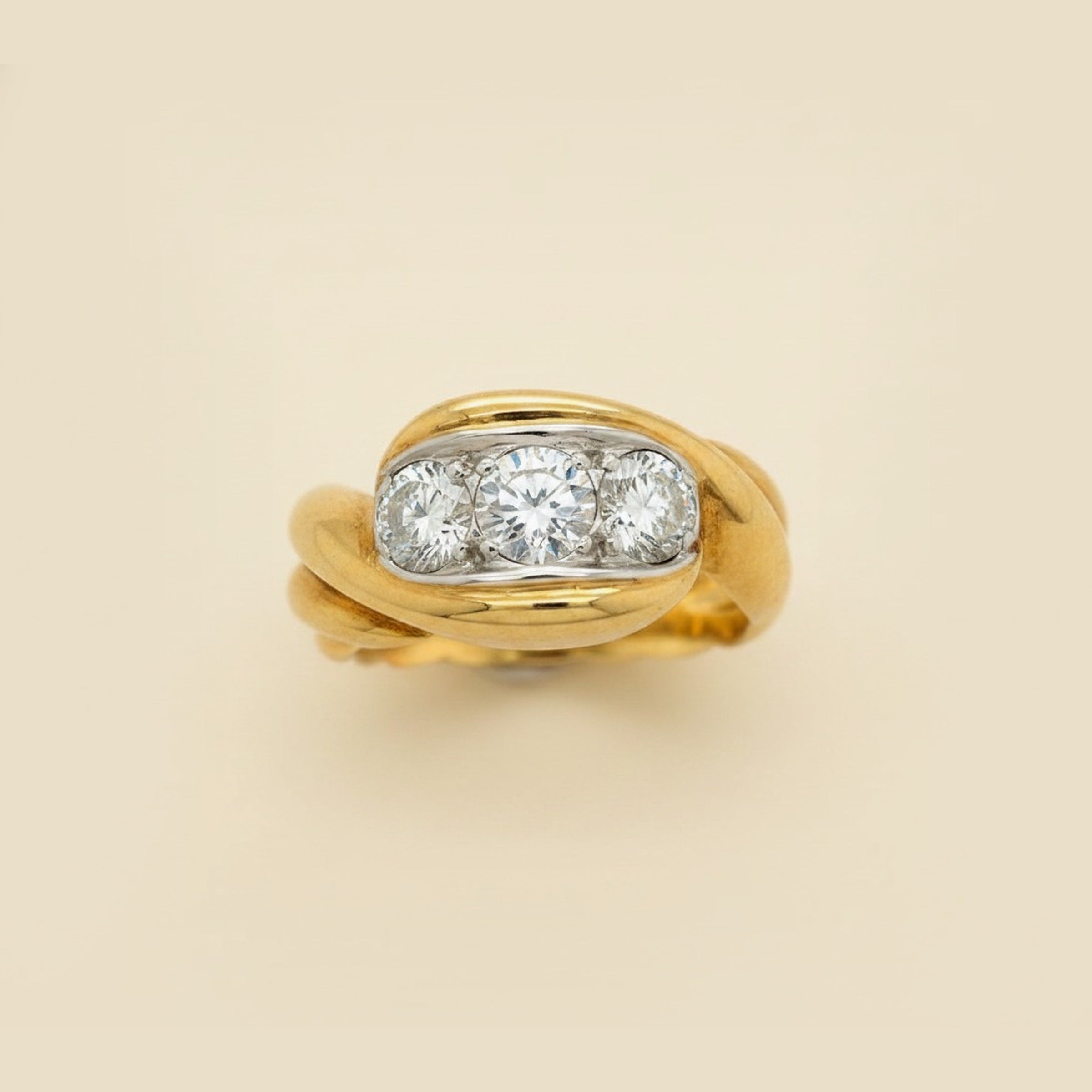 18k Yellow Gold Three Diamond Ring