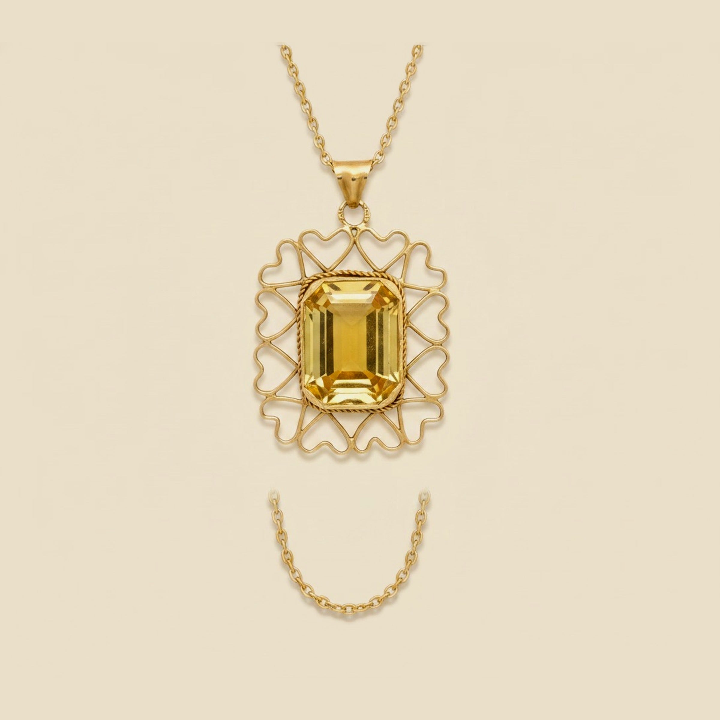 1930's handmade 18k yellow gold citrine pendant necklace