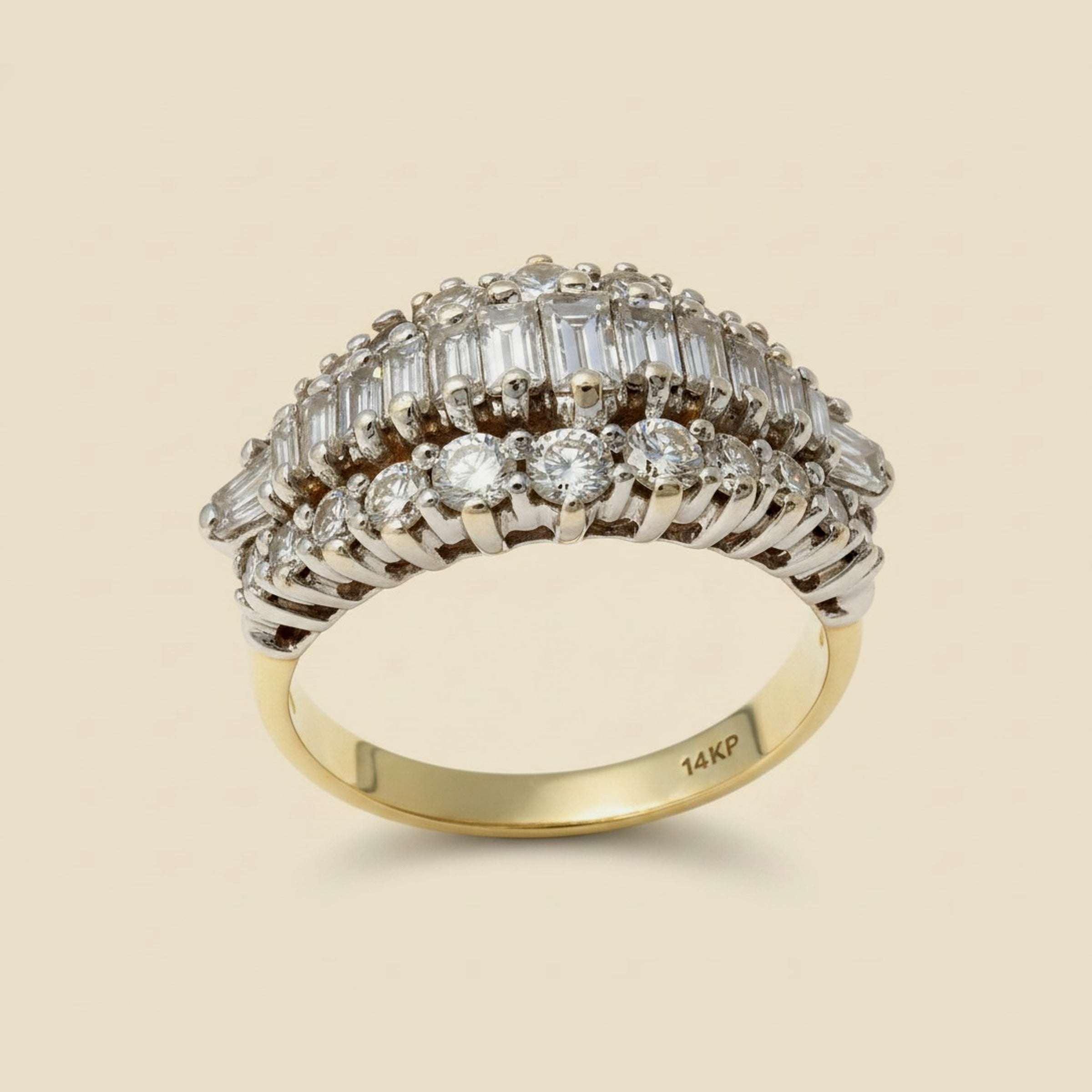2 Tone 3 row Diamond Pyramid Ring – Empire Diamond