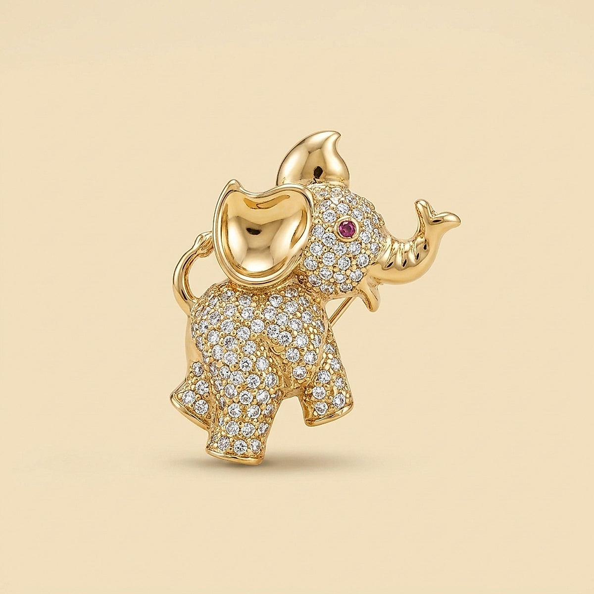 Platinum Diamond Happy Elephant Pin, Brooch or Pendant