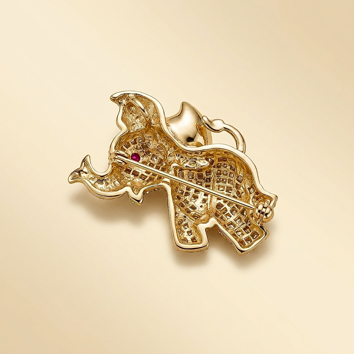 Platinum Diamond Happy Elephant Pin, Brooch or Pendant