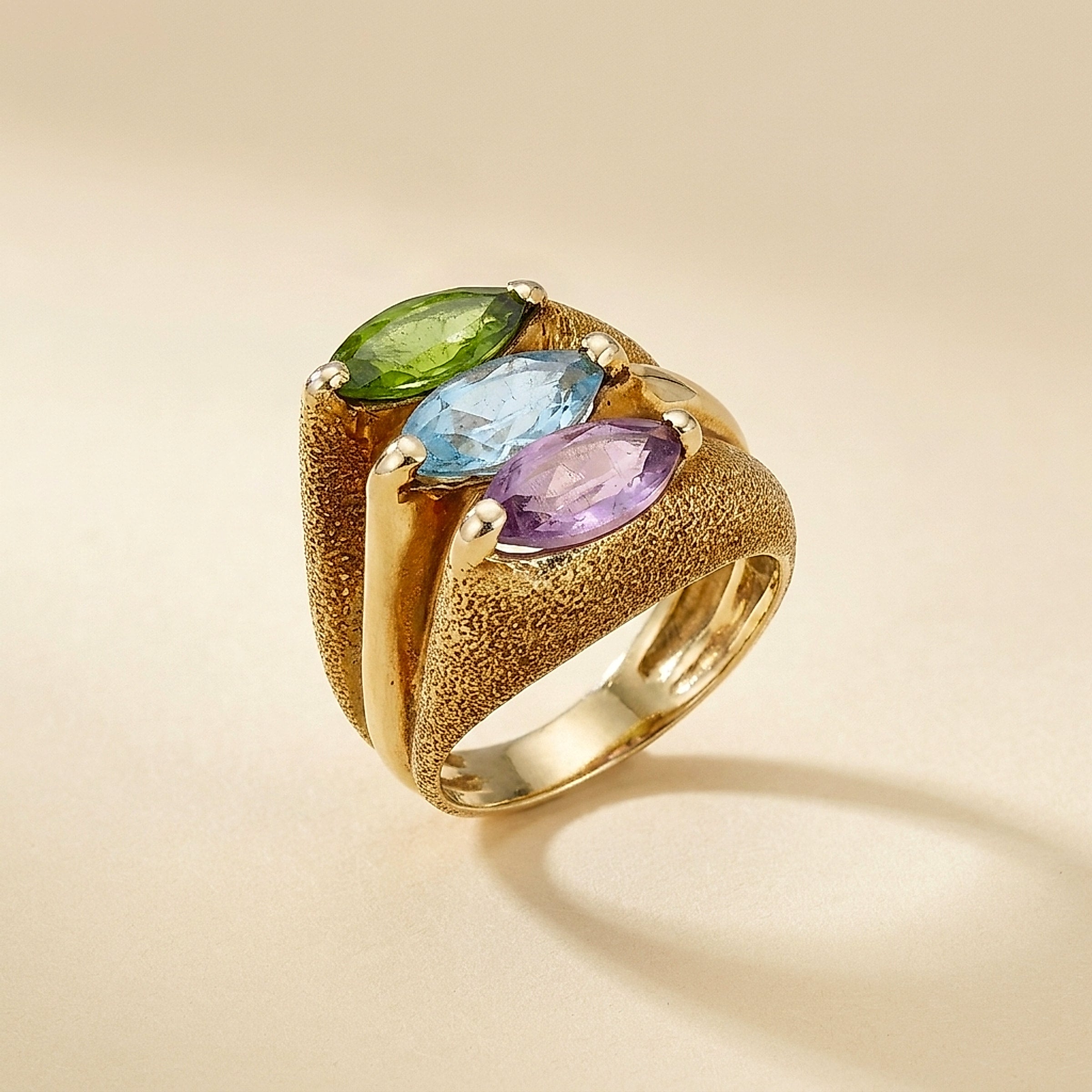 Tri-Color Brush Finish Cocktail Ring