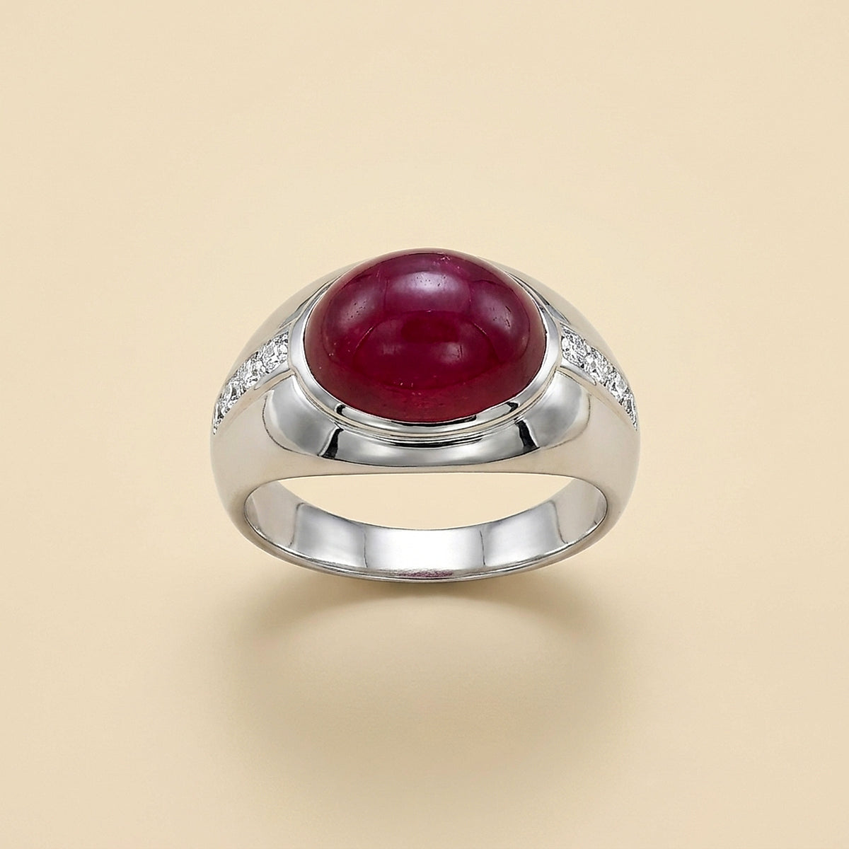 Platinum Cabochon Star Ruby & Diamond Cocktail Ring