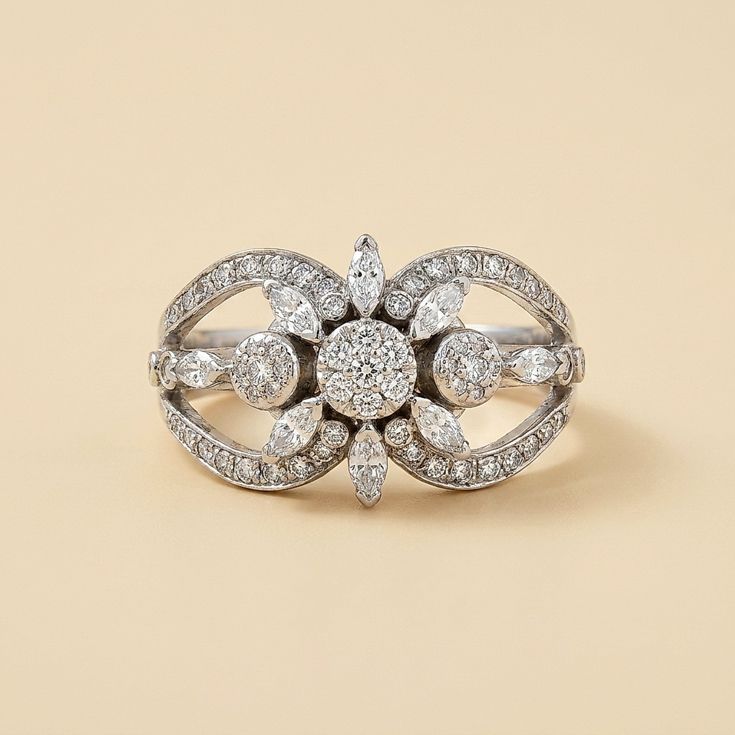 1950's White Gold Diamond Cocktail Ring