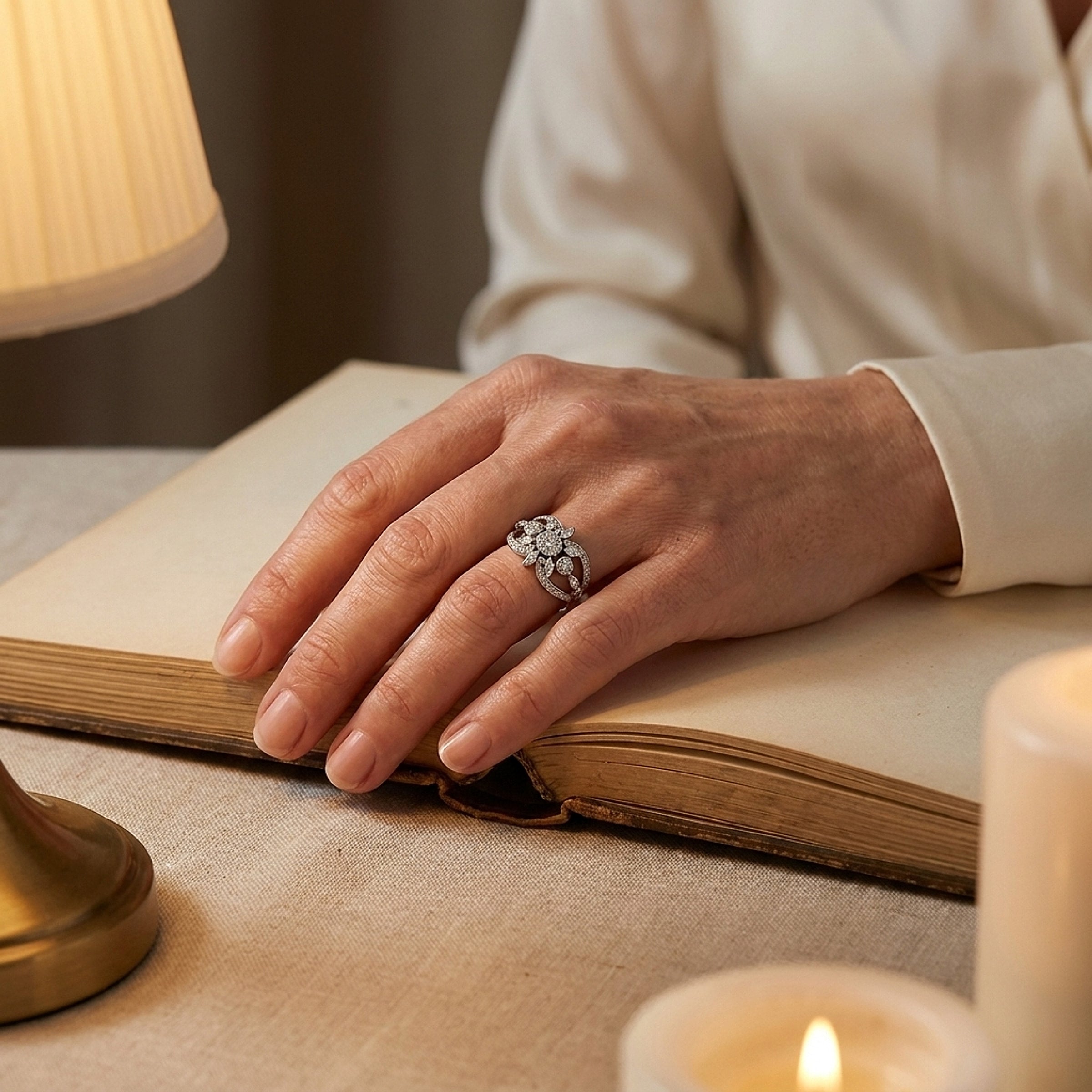 1950's White Gold Diamond Cocktail Ring