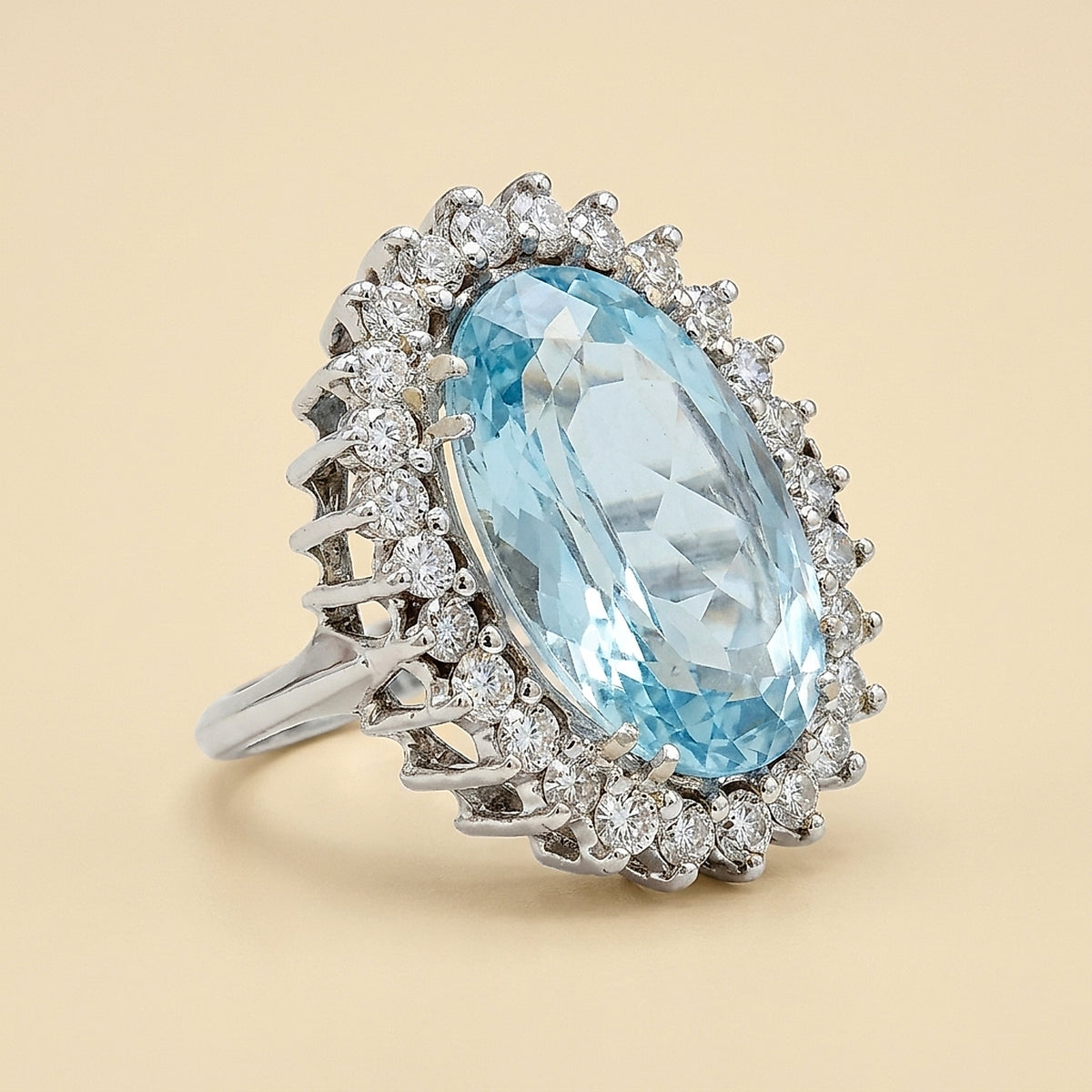 White Gold Blue Topaz and Diamond Cocktail Ring