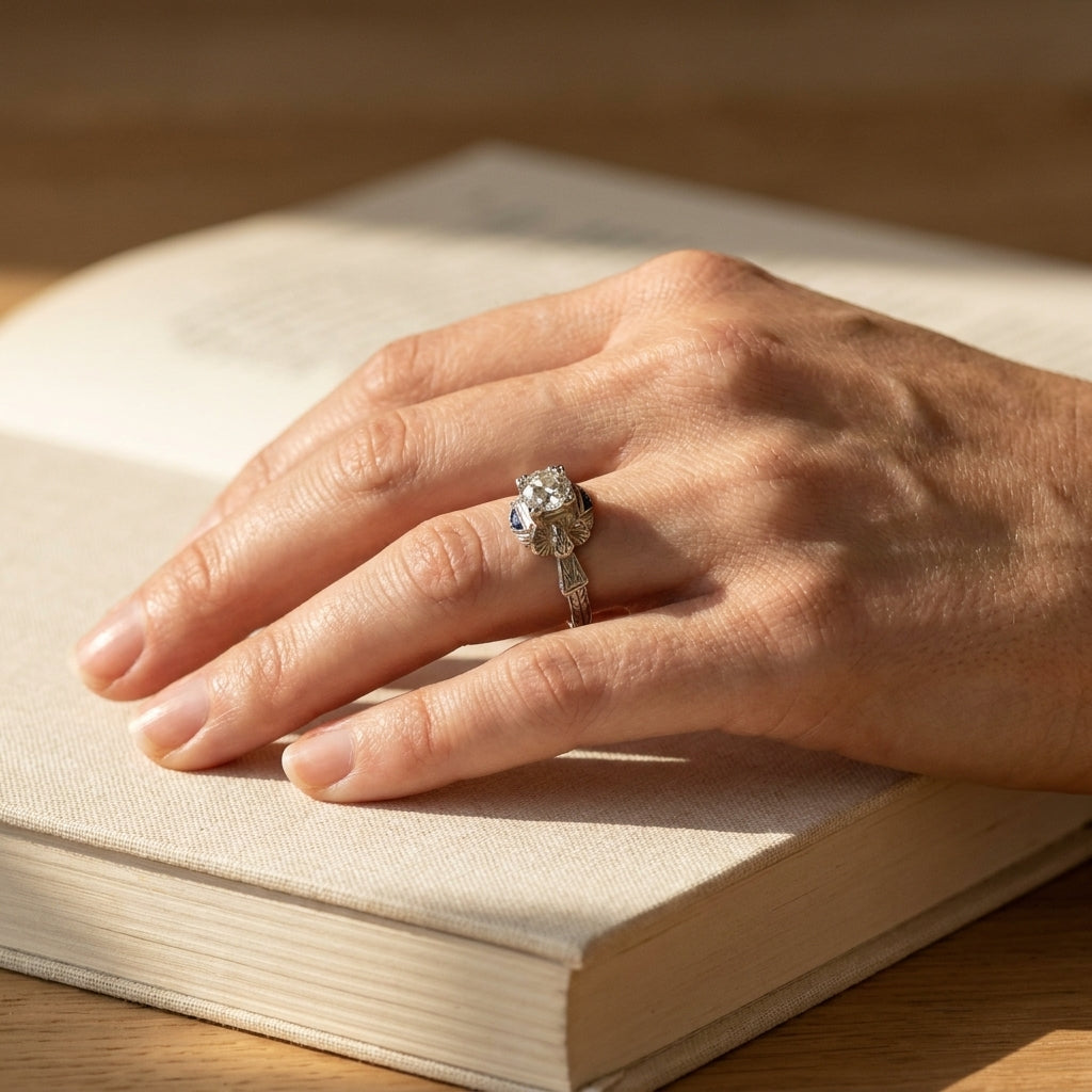 Art Deco Platinum Diamond Engagement Ring - editorial