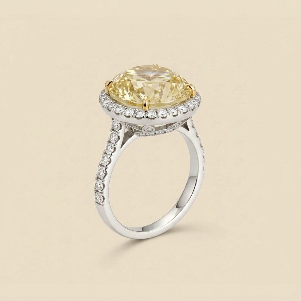 Oval Natural Fancy Yellow Diamond Ring - alternate view