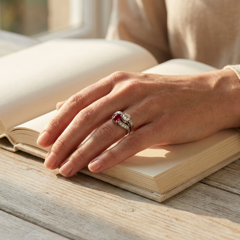 Art Deco Diamond & Ruby Cocktail Ring - editorial