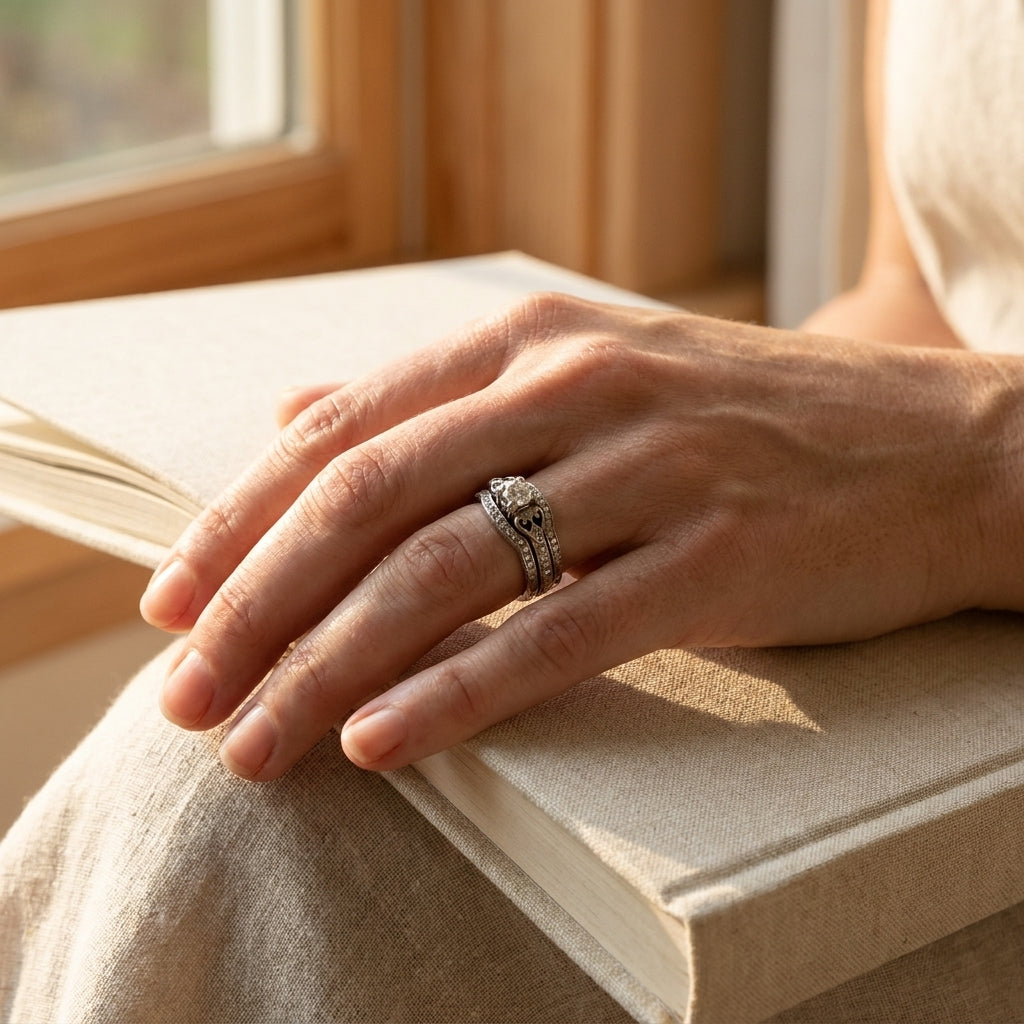 Diamond Engagement Ring & Insert Band Set - editorial