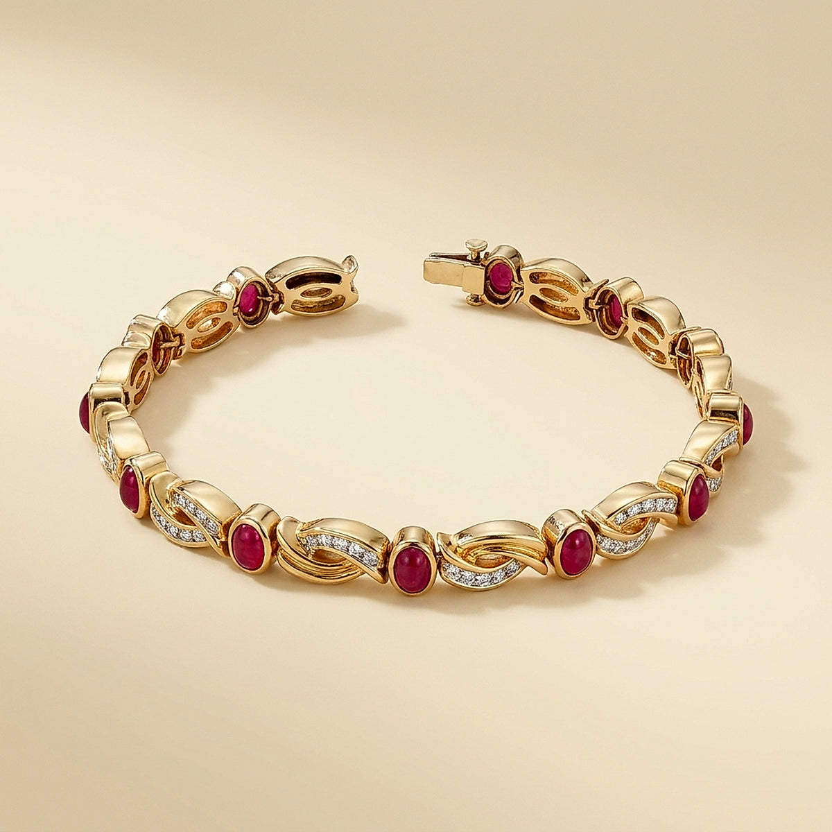 Cabochon Ruby & Diamond 14K Gold Crossover Bracelet