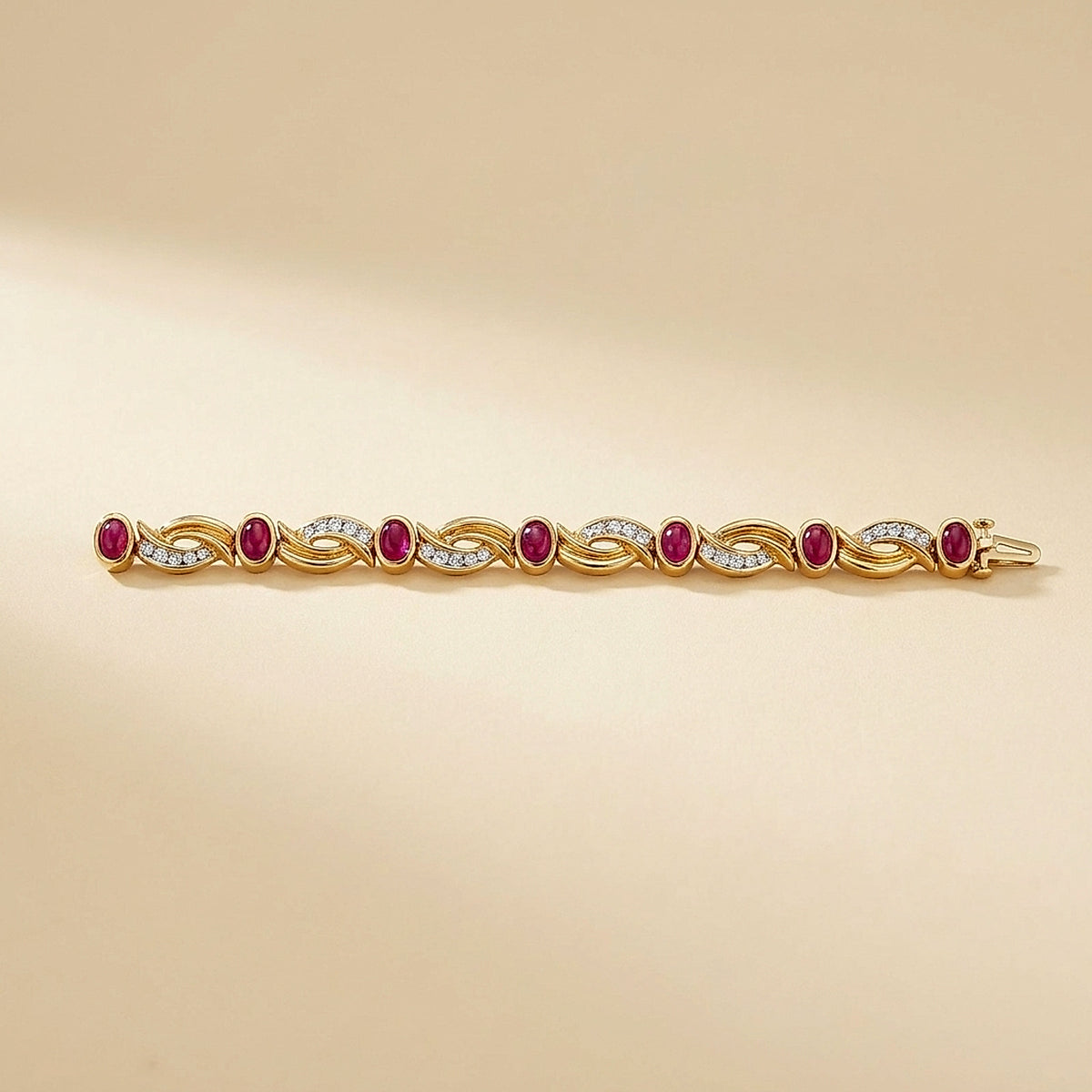 Cabochon Ruby & Diamond 14K Gold Crossover Bracelet