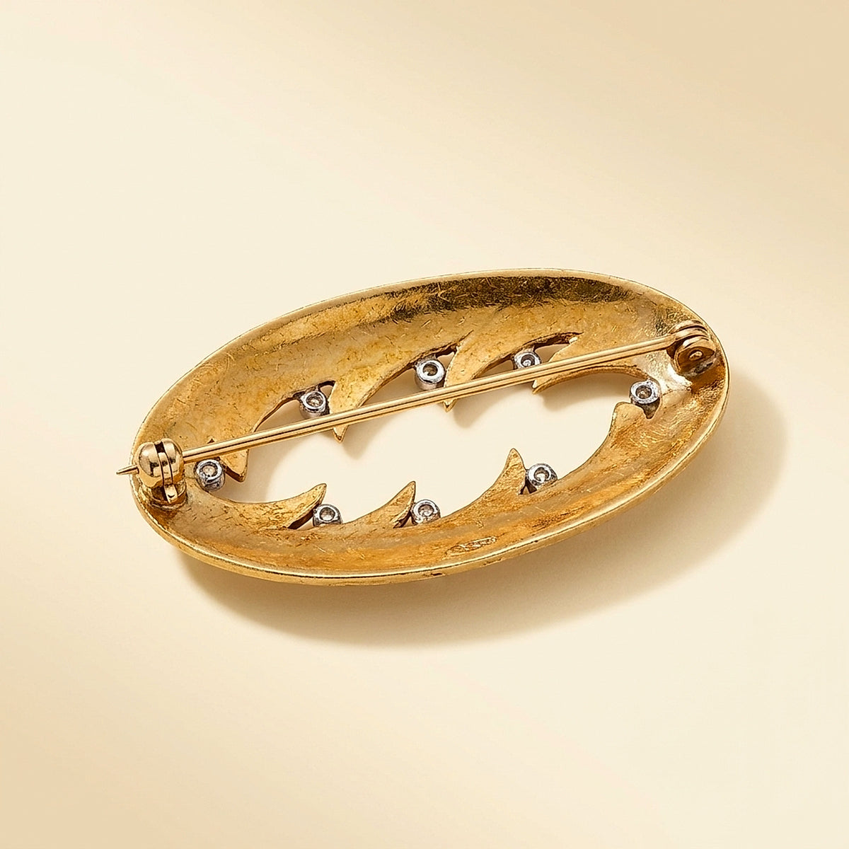 Yellow Gold Bead Blast Pin with Diamonds