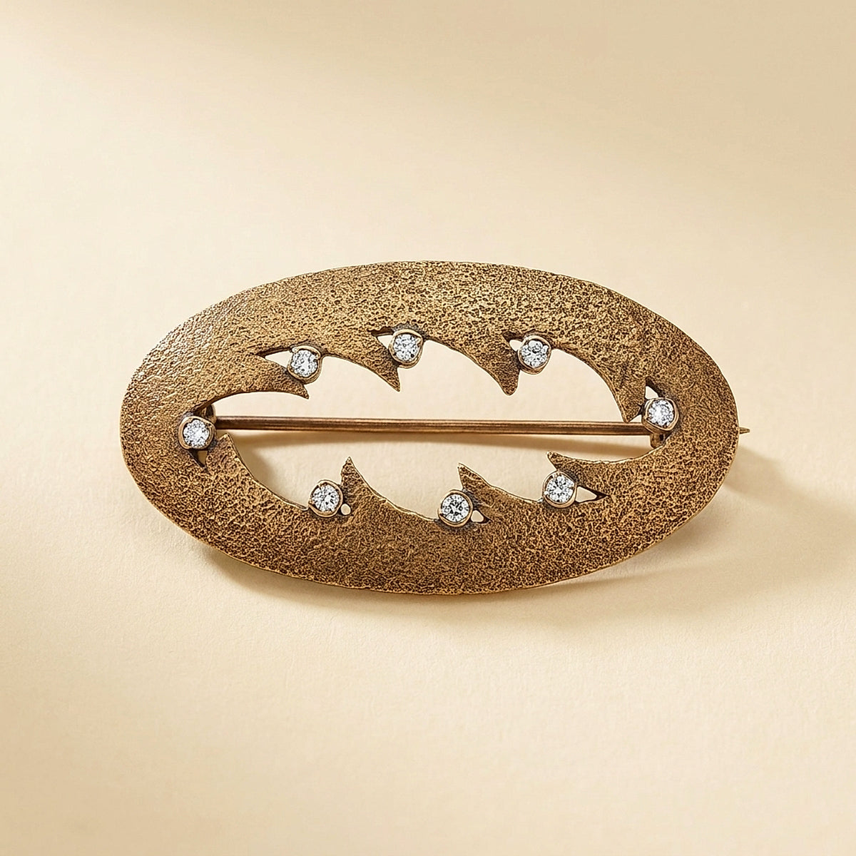 Yellow Gold Bead Blast Pin with Diamonds