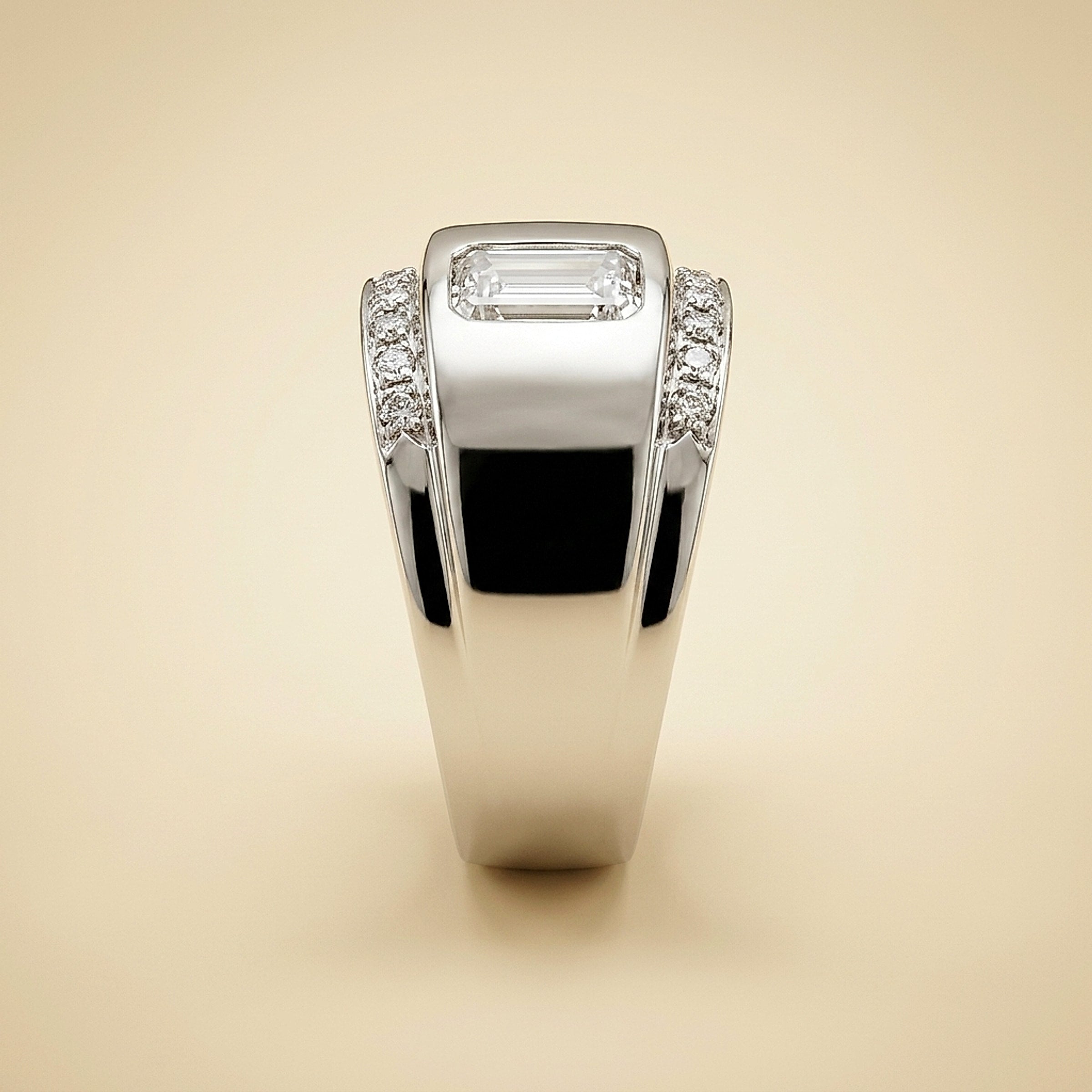 Retro White Gold Modern Emerald Cut Diamond Ring