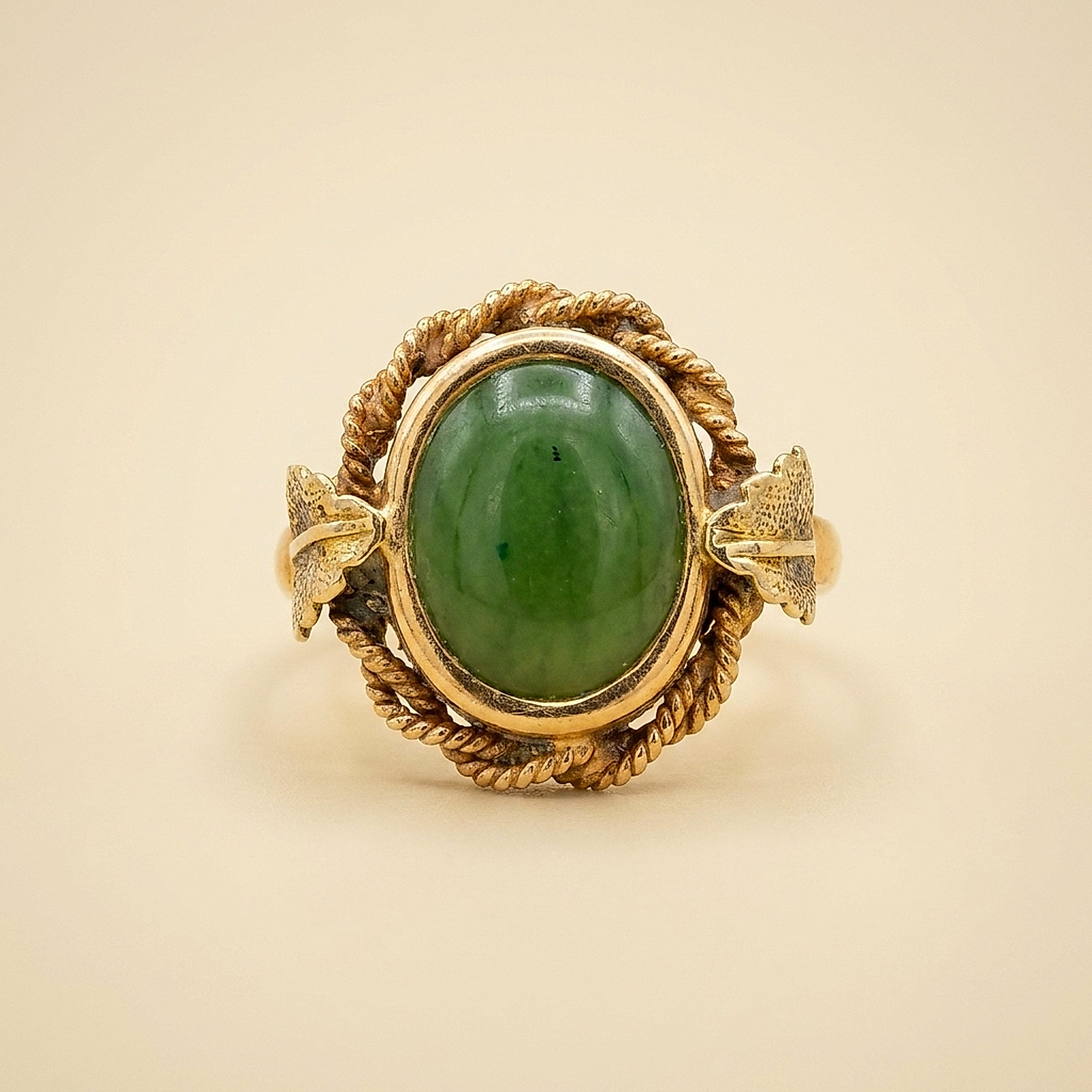 Delicate Jade Ring in Yellow Gold