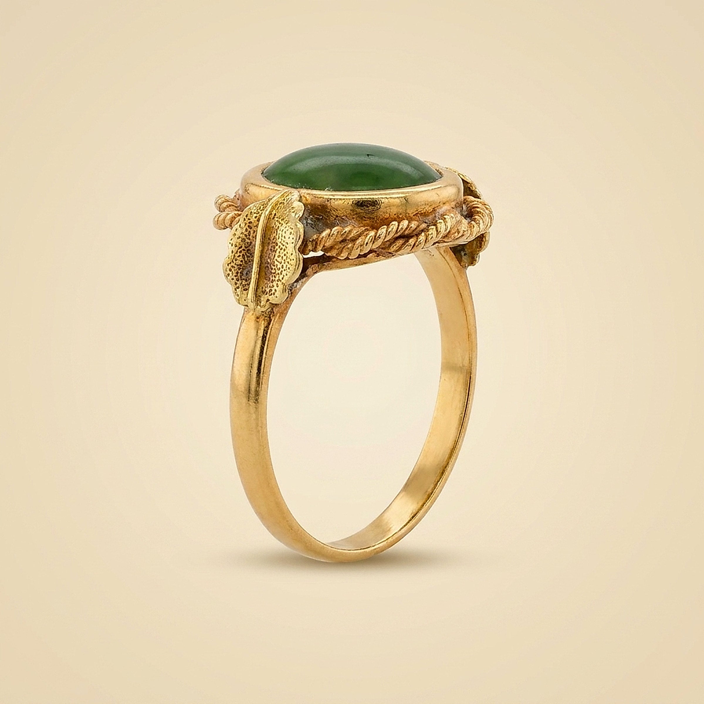 Delicate Jade Ring in Yellow Gold