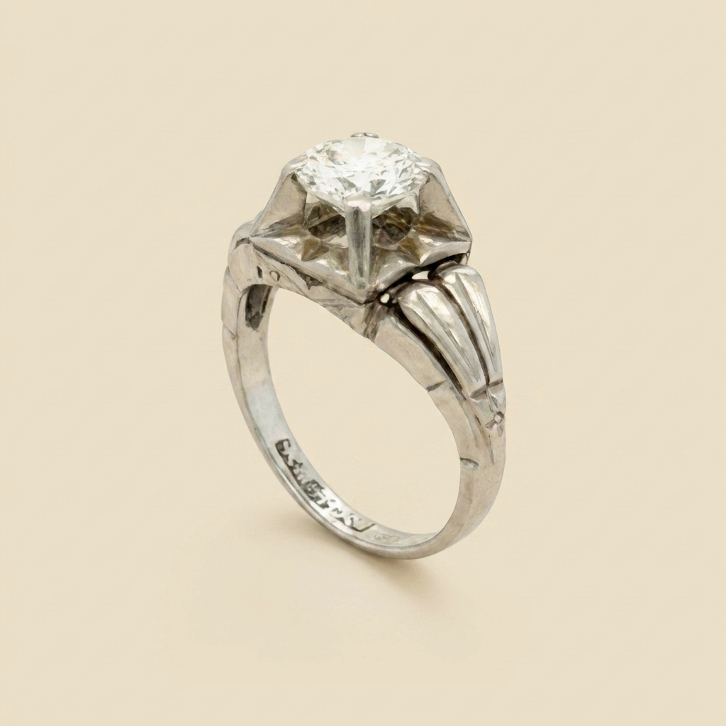 Platinum 1940's Diamond Solitaire Engagement Ring - alternate view