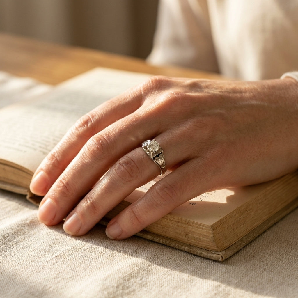 Platinum 1940's Diamond Solitaire Engagement Ring - editorial