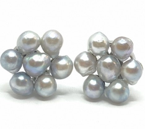 White Gold Gray Baroque Pearl Cluster Earrings – Empire Diamond