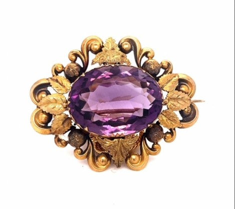 Victorian Circa 1890 Leaf & Scroll Motif Oval Amethyst Brooch/Stick – Empire Diamond