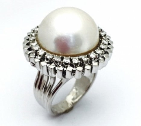 White Gold Mabe Pearl and Diamond Cocktail Ring – Empire Diamond