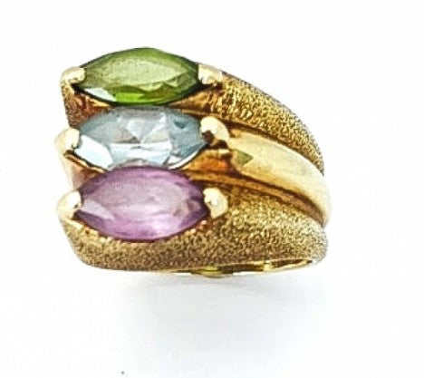 Tri-Color Brush Finish Cocktail Ring – Empire Diamond – view 2