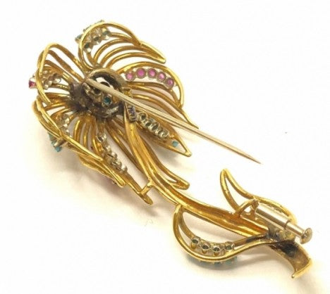 Yellow Gold Open Work Flower Pin/Brooch – Empire Diamond – view 2