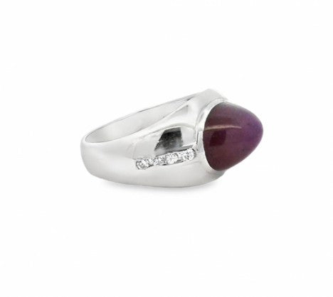 Platinum Cabochon Star Ruby & Diamond Cocktail Ring – Empire Diamond – view 2