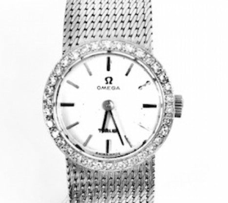 White Gold Omega Lady's Wrist Watch with Diamond Bezel – Empire Diamond