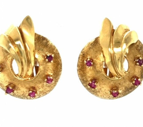 Yellow Gold Florentine Finish Ruby Ear Clips – Empire Diamond