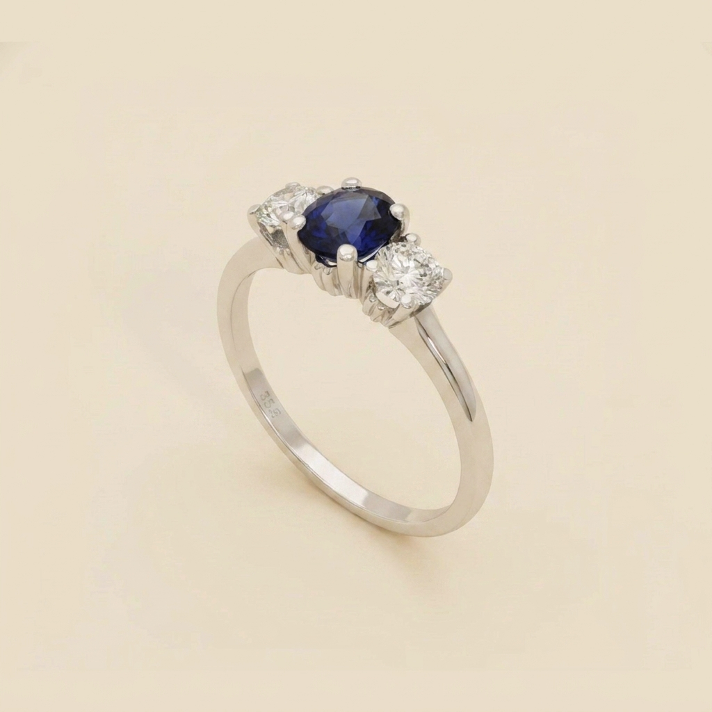 Platinum 4 Prong 3 Stone Engagement Ring - alternate view