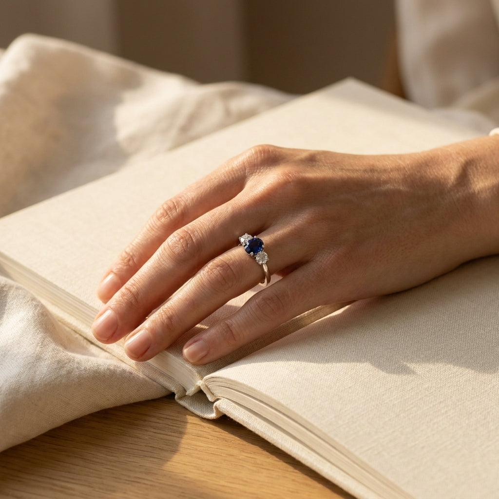 Platinum 4 Prong 3 Stone Engagement Ring - editorial