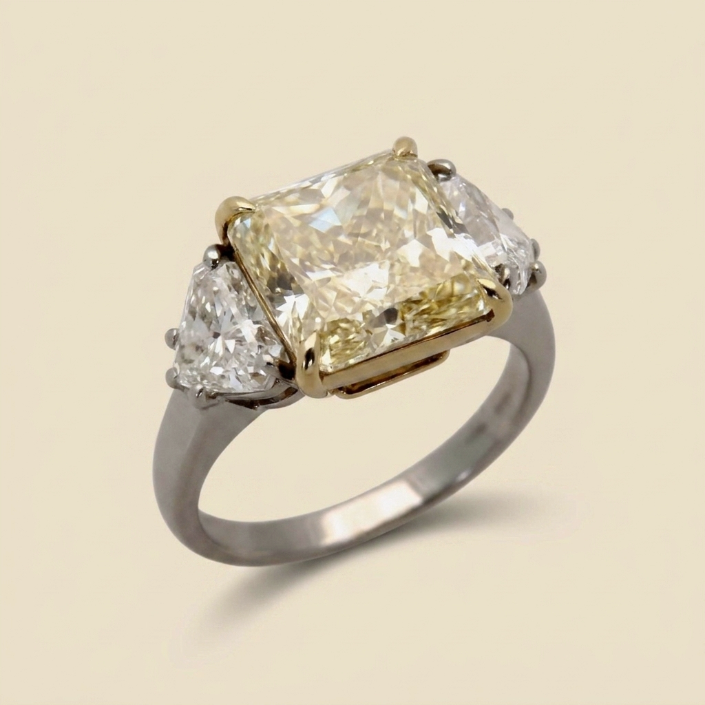 Fancy Yellow 3 Stone Engagement Ring - alternate view