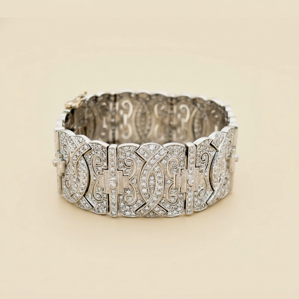 18k White Gold Wide Diamond Bracelet - alternate view