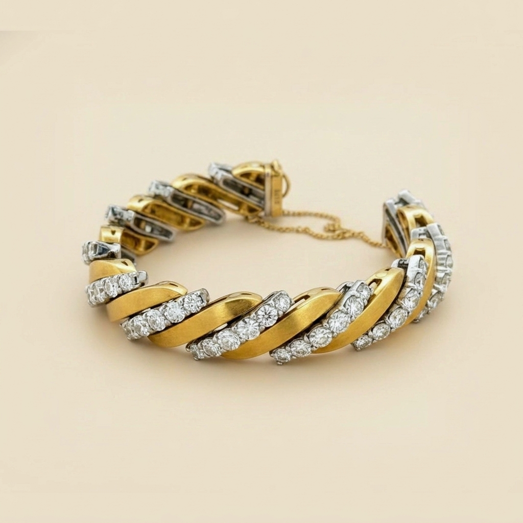 18k Yellow Gold & Platinum Diamond Link Bracelet - alternate view