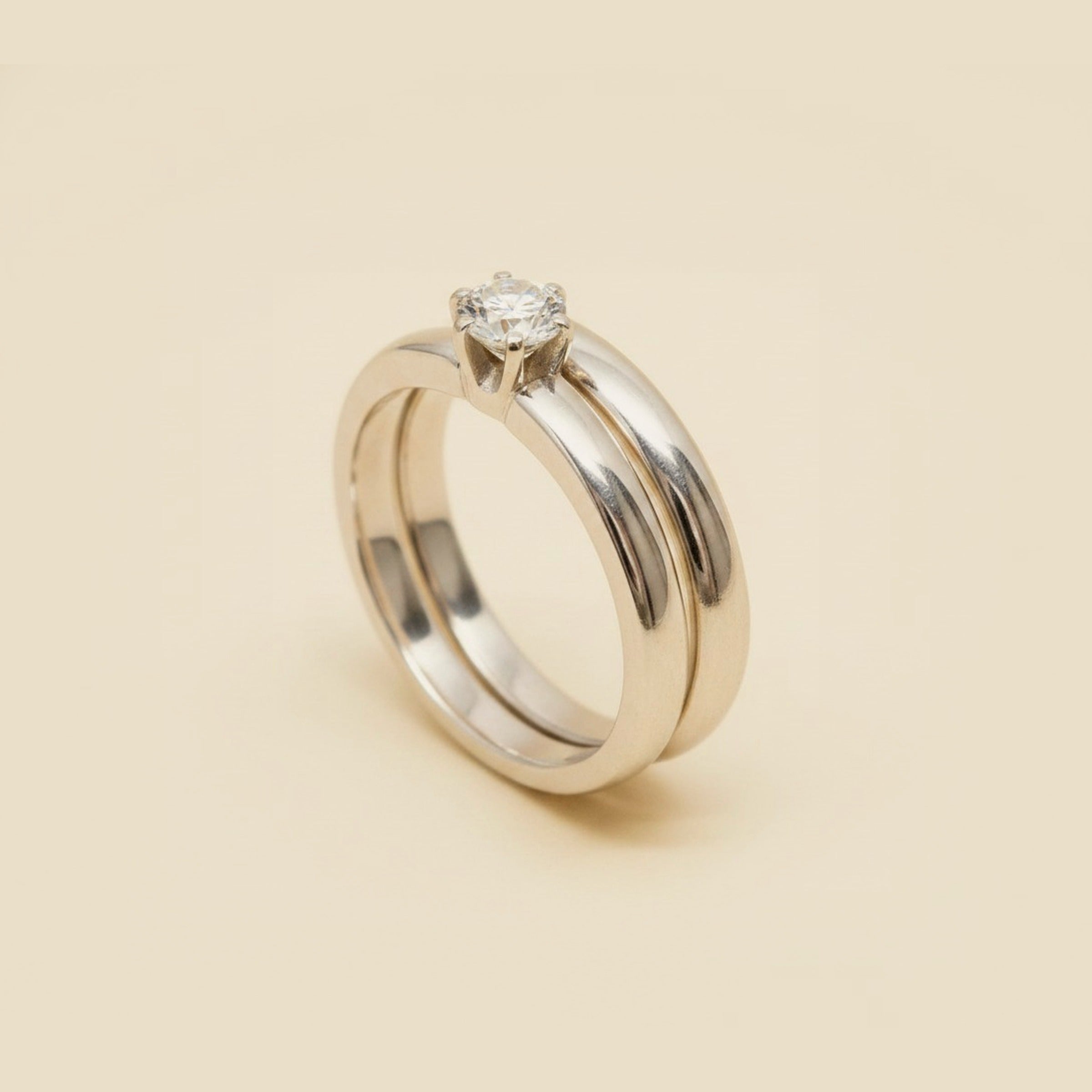 6-Prong Solitaire Diamond Engagement Ring & Comfort Fit Wedding