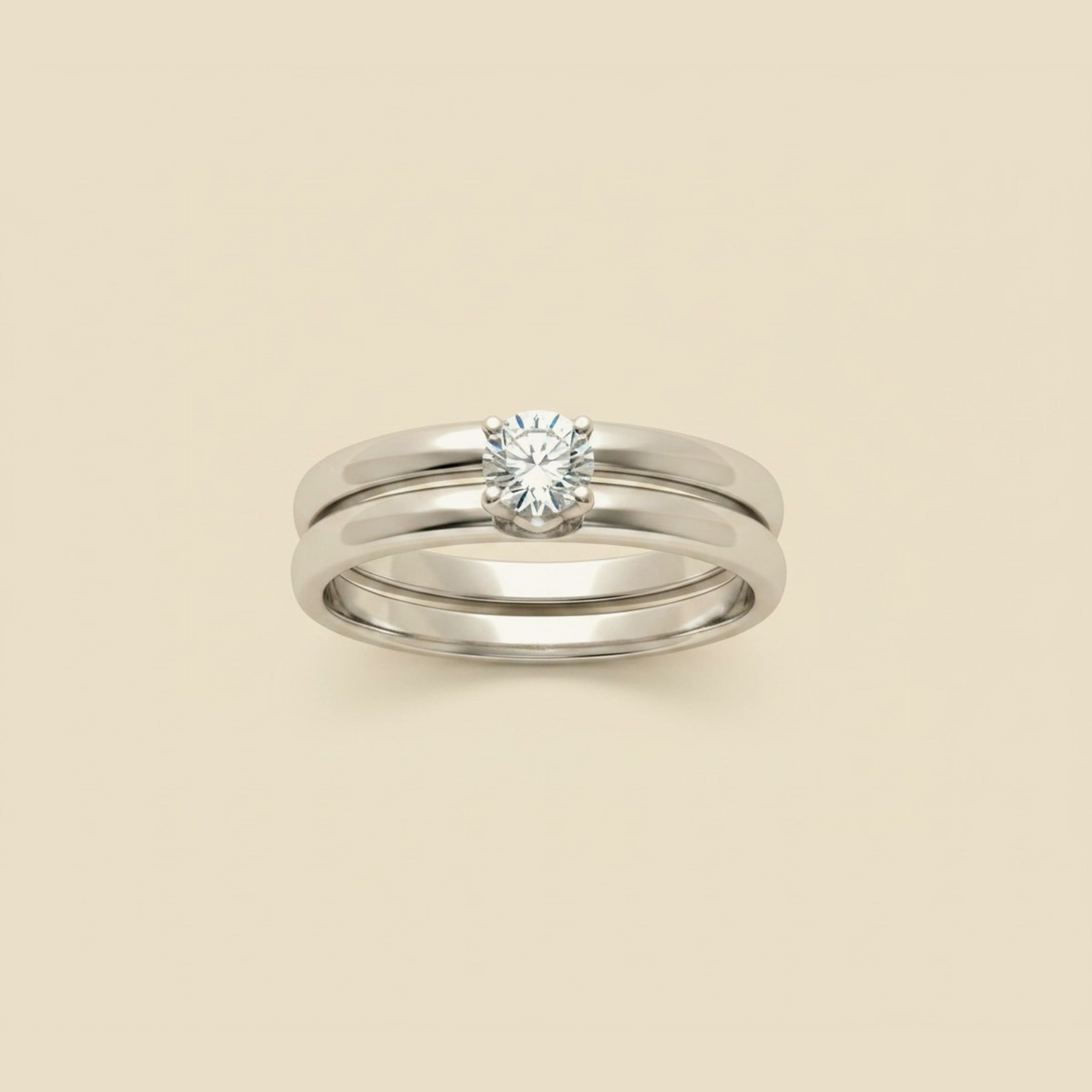 6-Prong Solitaire Diamond Engagement Ring & Comfort Fit Wedding
