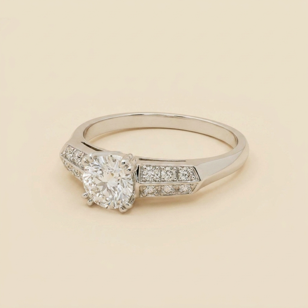 Platinum Double 4 Prong Diamond Engagement Ring - alternate view