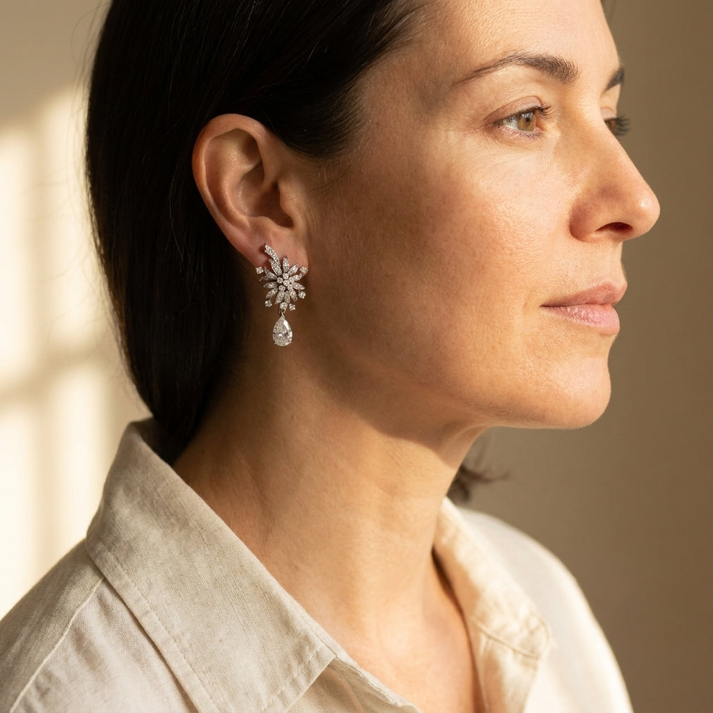 Diamond Cluster Pear Shape Drop Earrings - editorial