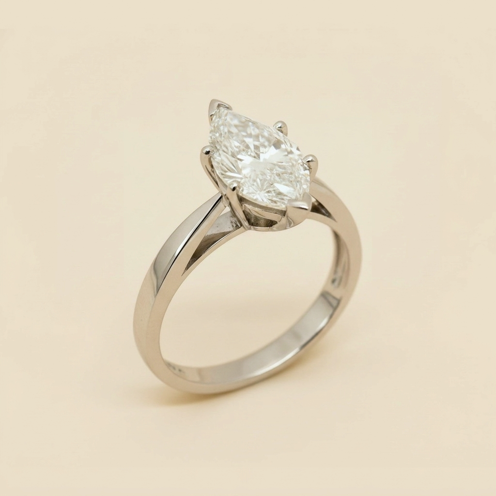 Platinum Solitaire Marquise Diamond Engagement Ring - alternate view