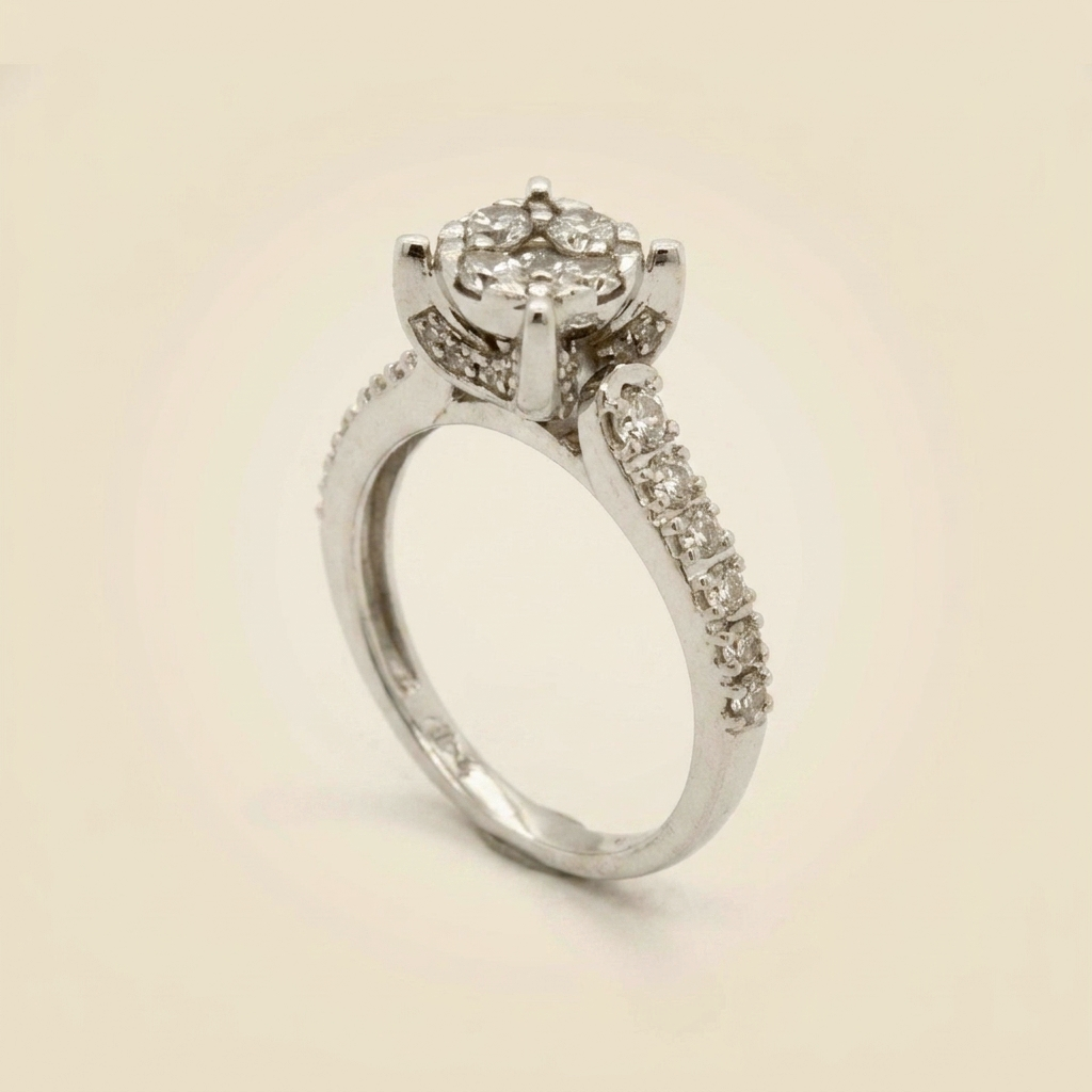 White Gold Diamond Cluster Engagement Ring - alternate view