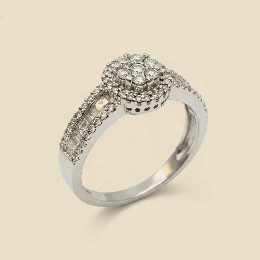 White Gold Diamond Cluster Engagement Ring - alternate view