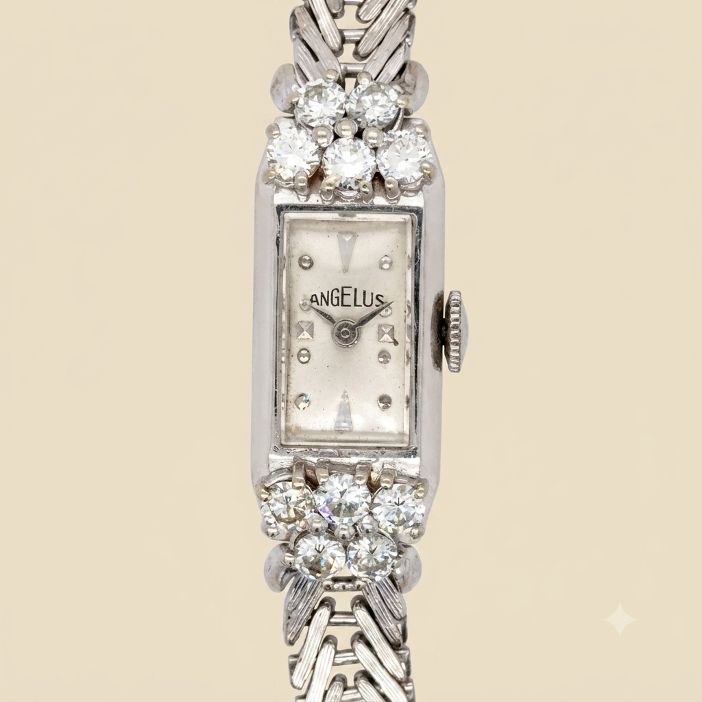 Angelus 14k White Gold Diamond Wrist Watch