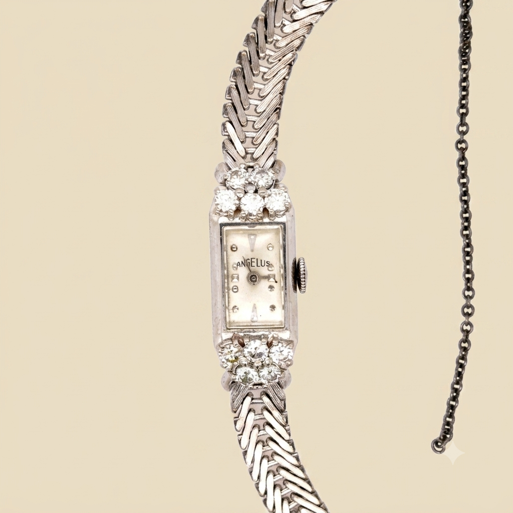 Angelus 14k White Gold Diamond Wrist Watch