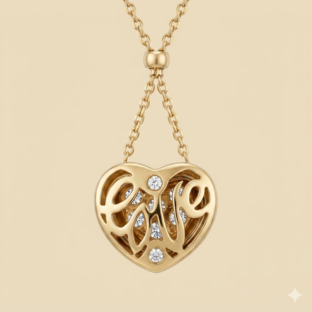 14k Yellow Gold Chain and 18k Yellow Gold Diamond Heart Necklace