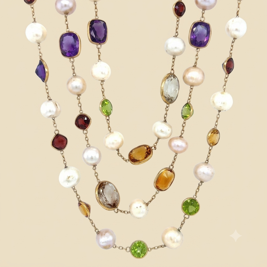 Eye Catching Yellow Gold Handmade Cultural Pearl & Multicolor