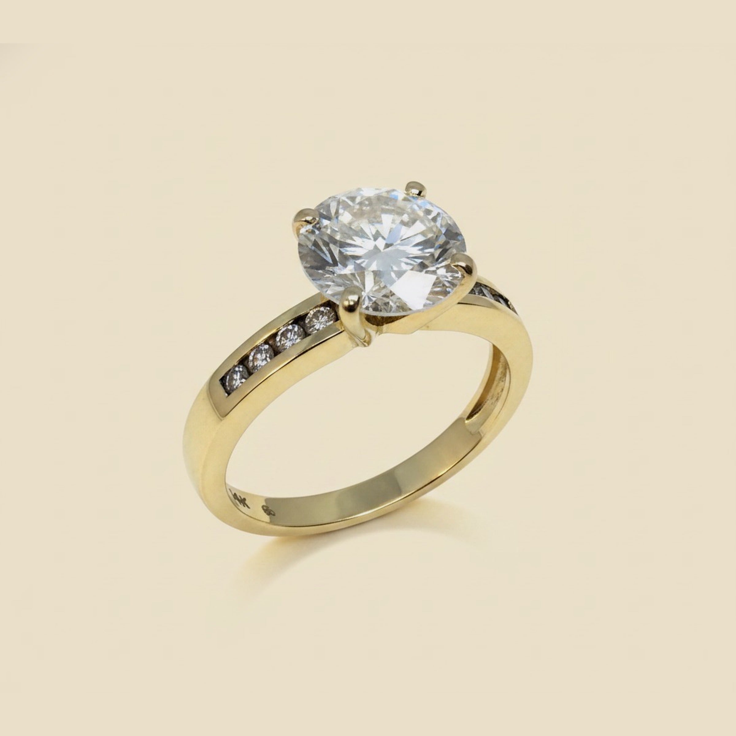 Yellow Gold 4 Prong V Box Diamond Engagement Ring 1.37cts.