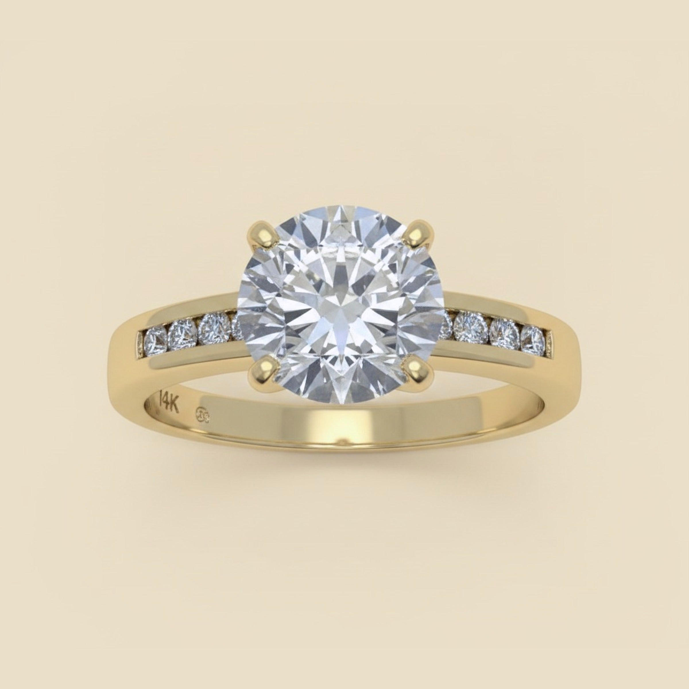Yellow Gold 4 Prong V Box Diamond Engagement Ring 1.37cts.